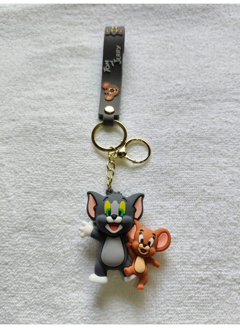 Cartoon Cat and Mouse Keychain with Soft Silicone Strap Cute Character Bag Pendant Backpack Zipper Keys Gift - Image 2